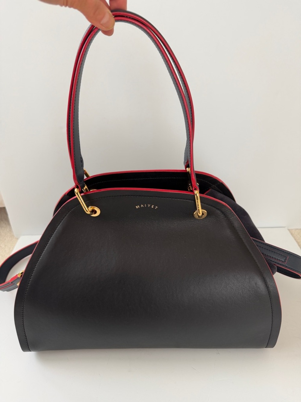 Maiyet Black Satchel with Red Trim and Gold Hardware